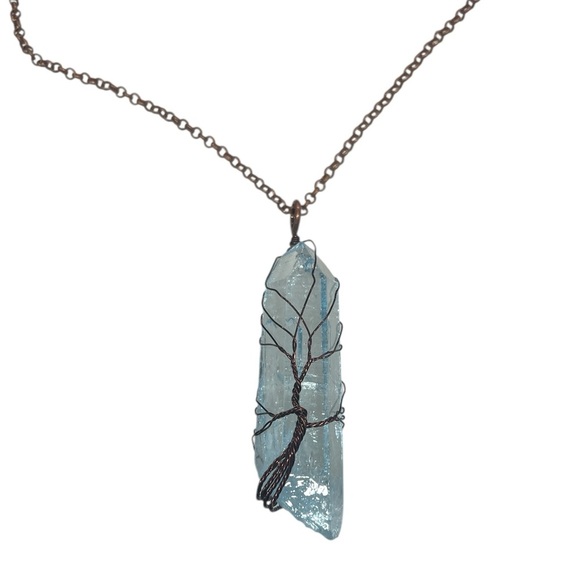 Blue Quartz Bronzed Copper Tree of Life Pendant Necklace - Picture 1 of 5